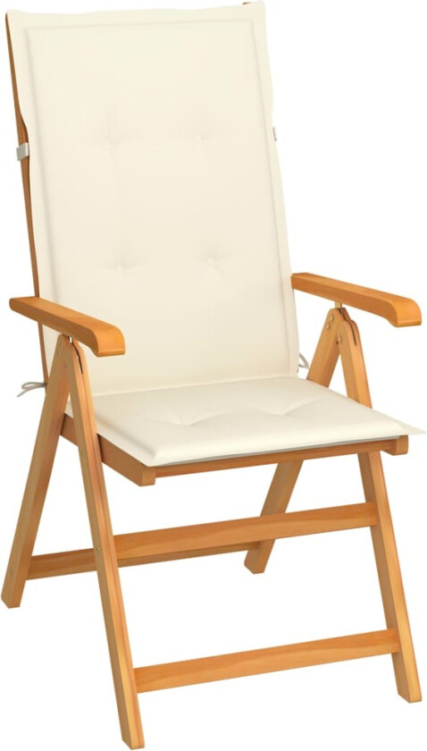 Hagestol med kremhvite puter heltre teak
