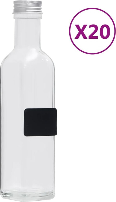 Glassflasker med skrulokk 20 stk firkantet 250 ml