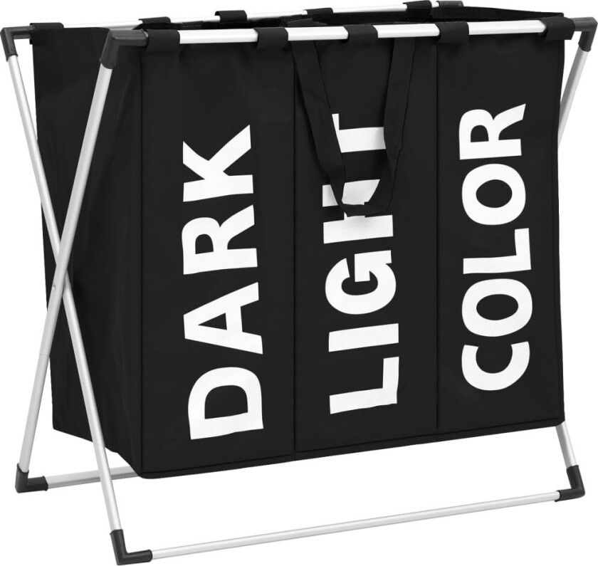 Skittentøyskurv i 3 seksjoner svart