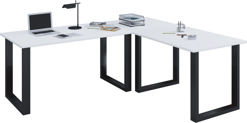 Bilde av Lona hjørneskrivebord 160x160x50 cm U-ramme hvit, svart.