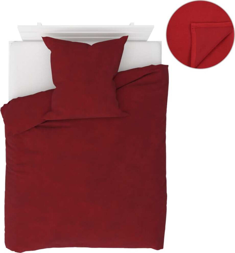 Sengesett 4 deler fleece vinrød 155x200/80x80 cm