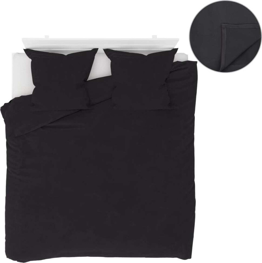 Sengesett 5 deler fleece antrasitt 200x200/80x80 cm