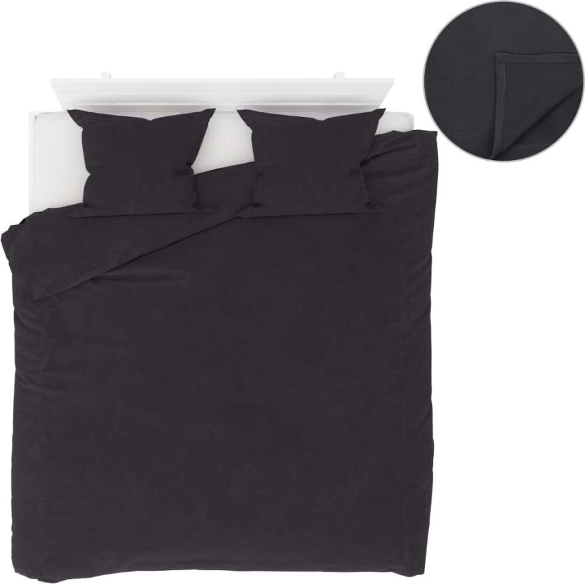 Sengesett 5 deler fleece antrasitt 200x200/60x70 cm