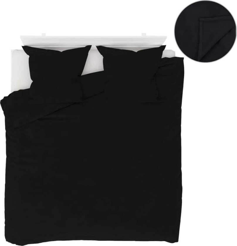 Sengesett 5 deler fleece svart 200x200/80x80 cm