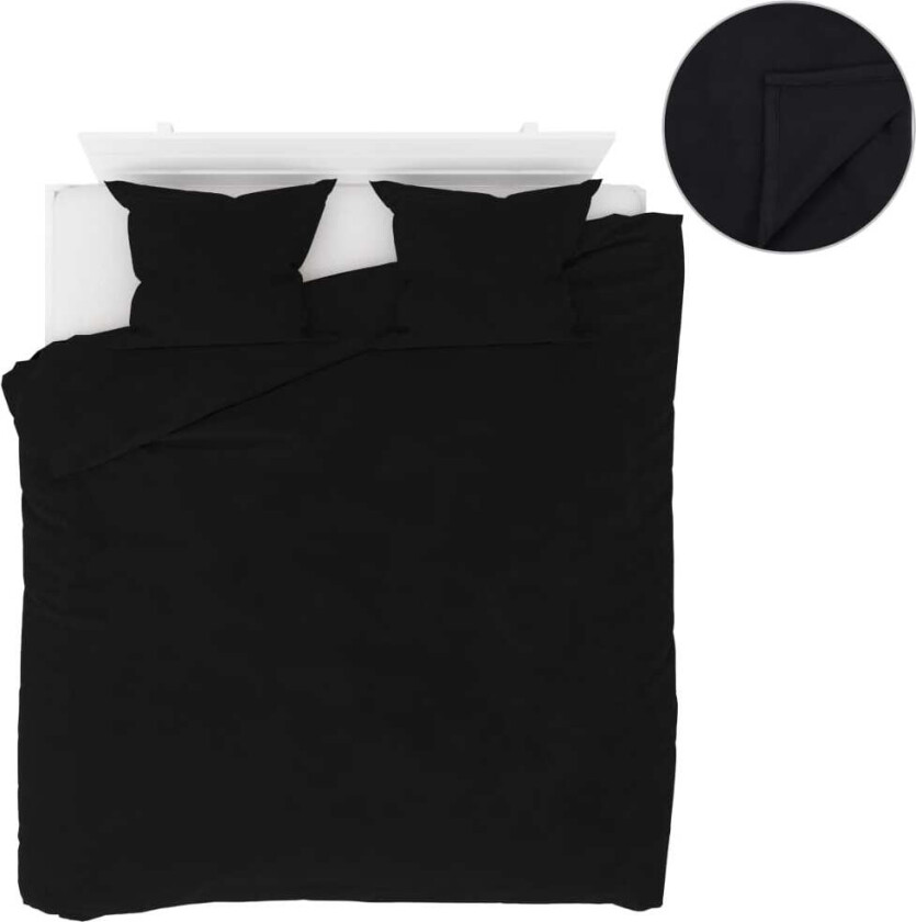 Sengesett 5 deler fleece svart 200x200/60x70 cm