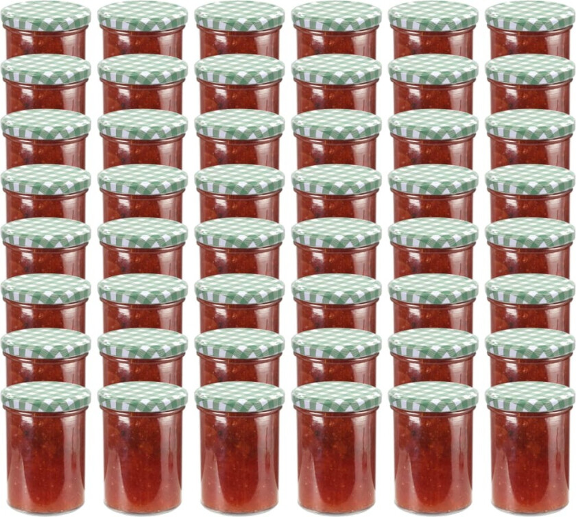 Syltetøyglass med hvite og grønne lokk 48 stk 400 ml