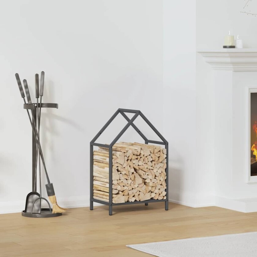 Vedstativ antrasitt 40x25x60 cm kaldvalset stål