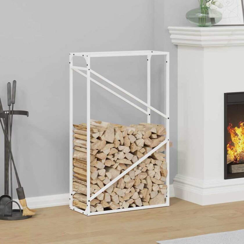 Vedstativ hvit 60x25x100 cm kaldvalset stål