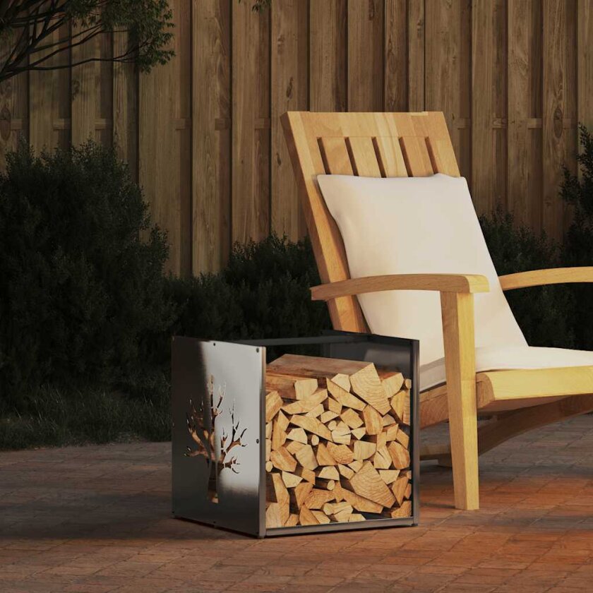 Vedstativ 40x40x40 cm rustfritt stål