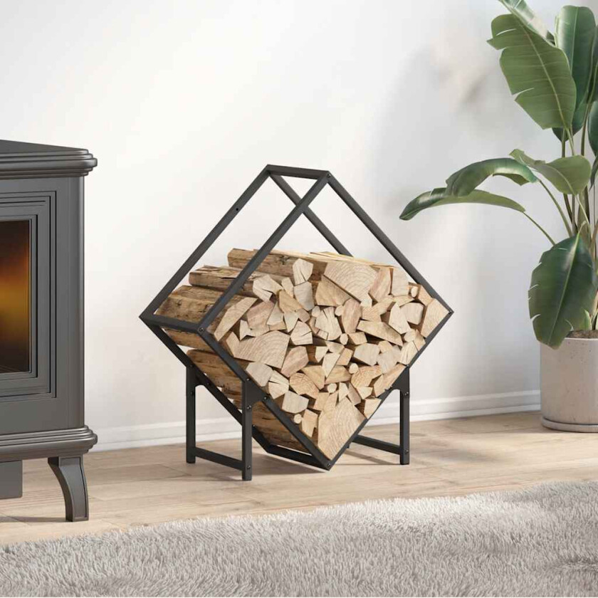 Vedstativ svart 60x25x60 cm kaldvalset stål