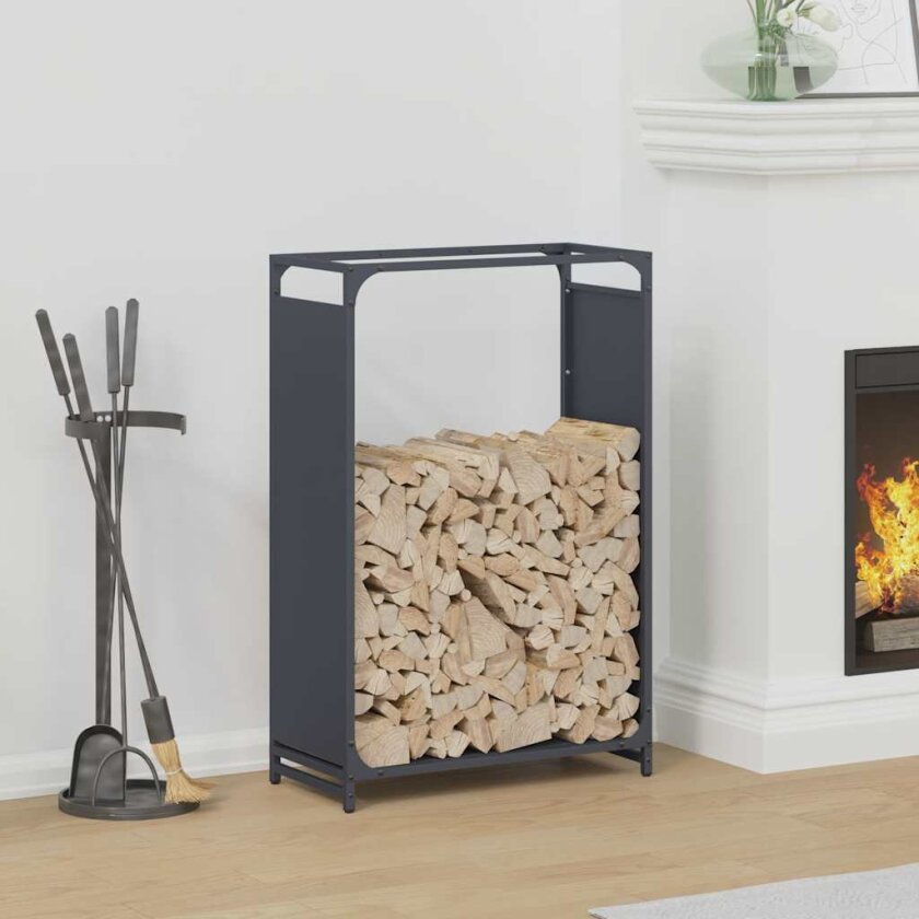 Vedstativ antrasitt 60x28x90 cm kaldvalset stål