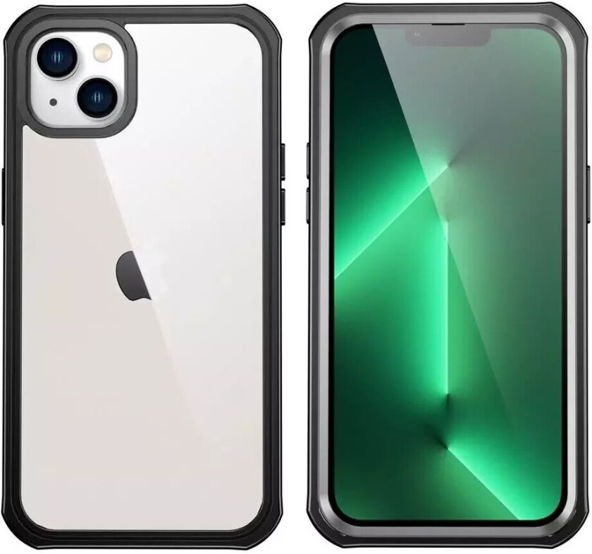 iPhone 14 Hybrid Håndverker Deksel med Skjermbeskyttelse i Glass - Gjennomsiktig / Svart