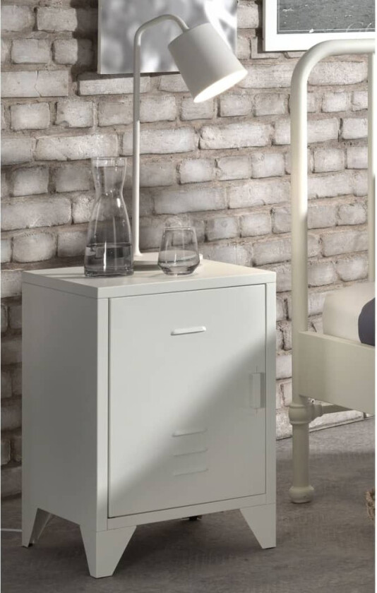 Nattbord Bronxx med dør metall matt hvit