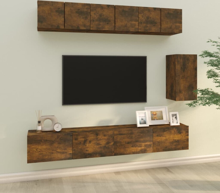 TV-skapsett 6 deler røkt eik konstruert tre