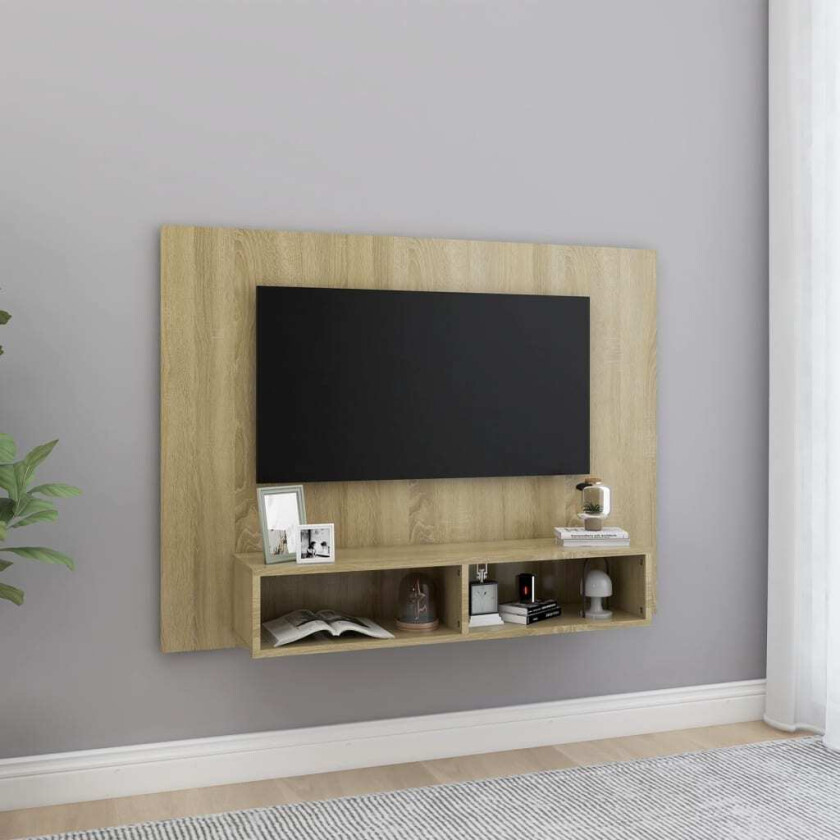 Veggmontert TV-benk sonoma eik 120x23,5x90 cm konstruert tre