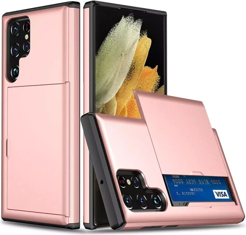 Samsung Galaxy S22 Ultra Hybrid Plast Håndverker Deksel med Kortholder - Rose Gold
