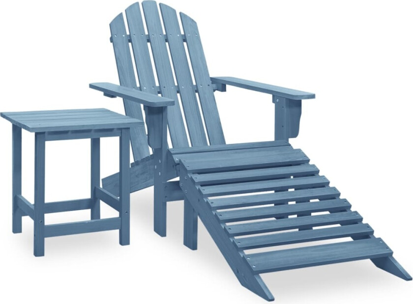 Adirondack hagestol med ottoman og bord heltre gran blå