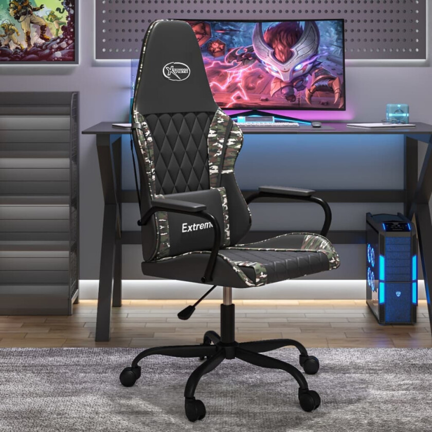 gamingstol svart og kamuflasje kunstskinn