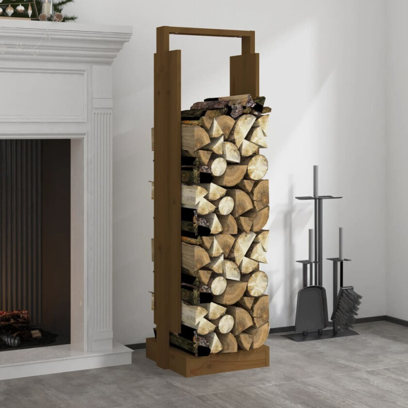 Vedstativ honningbrun 33,5x30x110 cm heltre furu