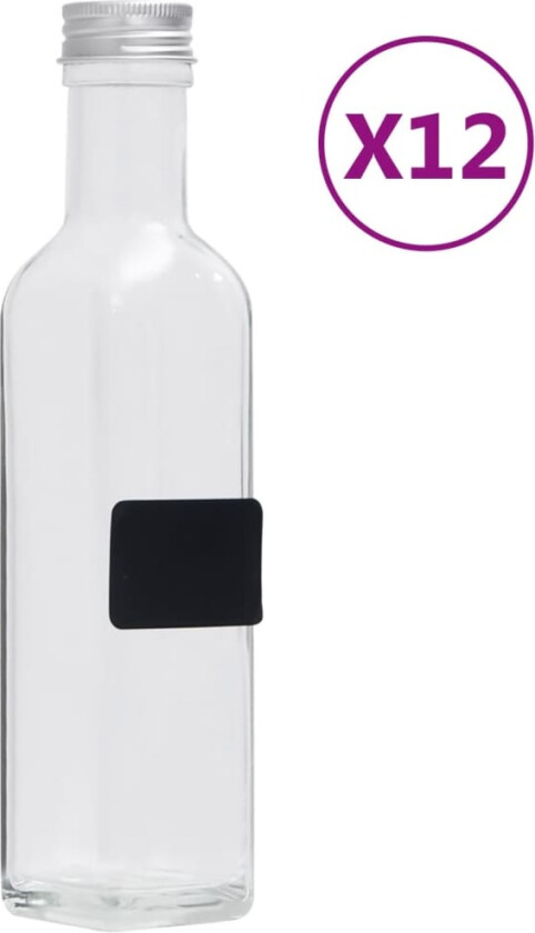 Glassflasker med skrulokk 12 stk firkantet 250 ml