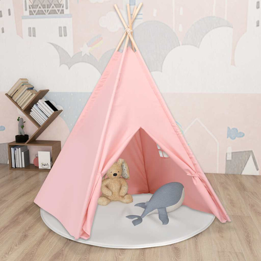 Tipi-telt for barn med pose ferskenhud rosa 120x120x150 cm