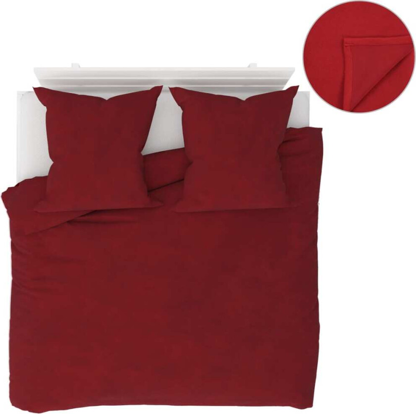Sengesett 5 deler fleece vinrød 200x200/80x80 cm