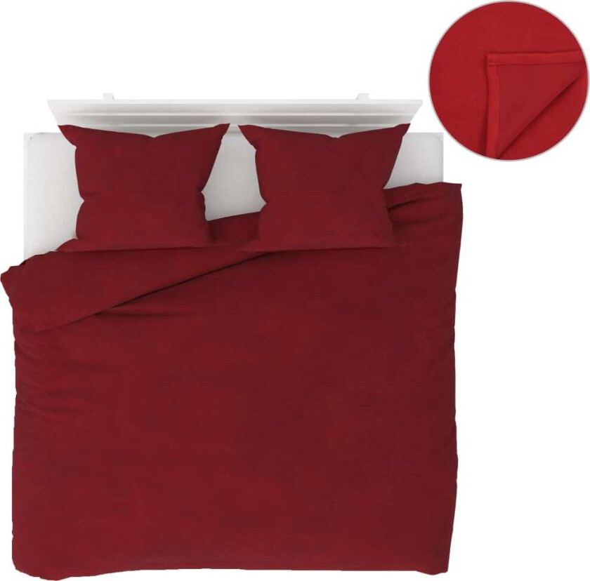 Sengesett 5 deler fleece vinrød 200x200/60x70 cm