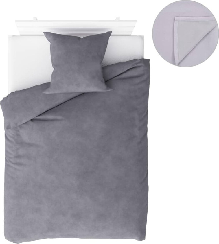 Sengesett 4 deler fleece grå 140x200/60x70 cm