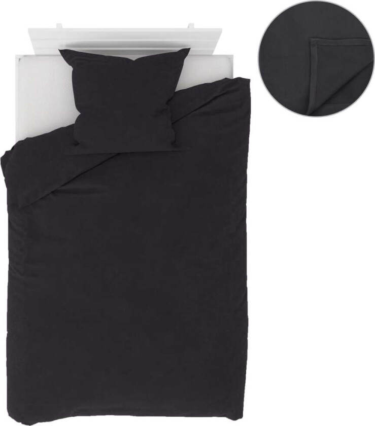 Sengesett 4 deler fleece antrasitt 135x200/80x80 cm