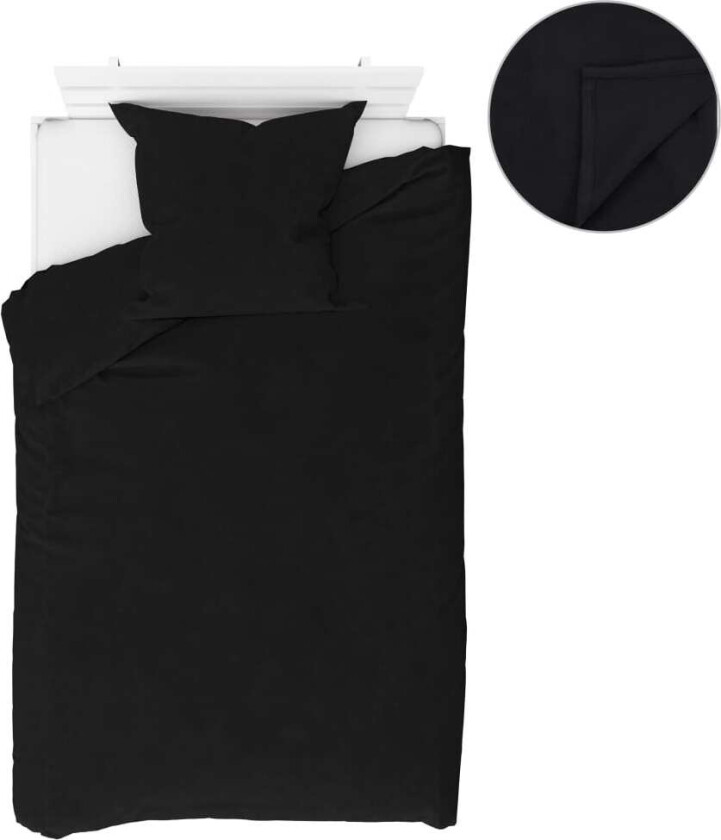 Sengesett 4 deler fleece svart 135x200/80x80 cm