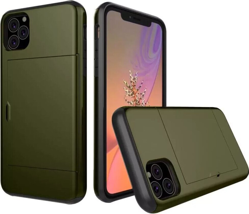 iPhone 11 Pro Hard Plast Deksel m. Kredittkortlomme - Mørk Grønn