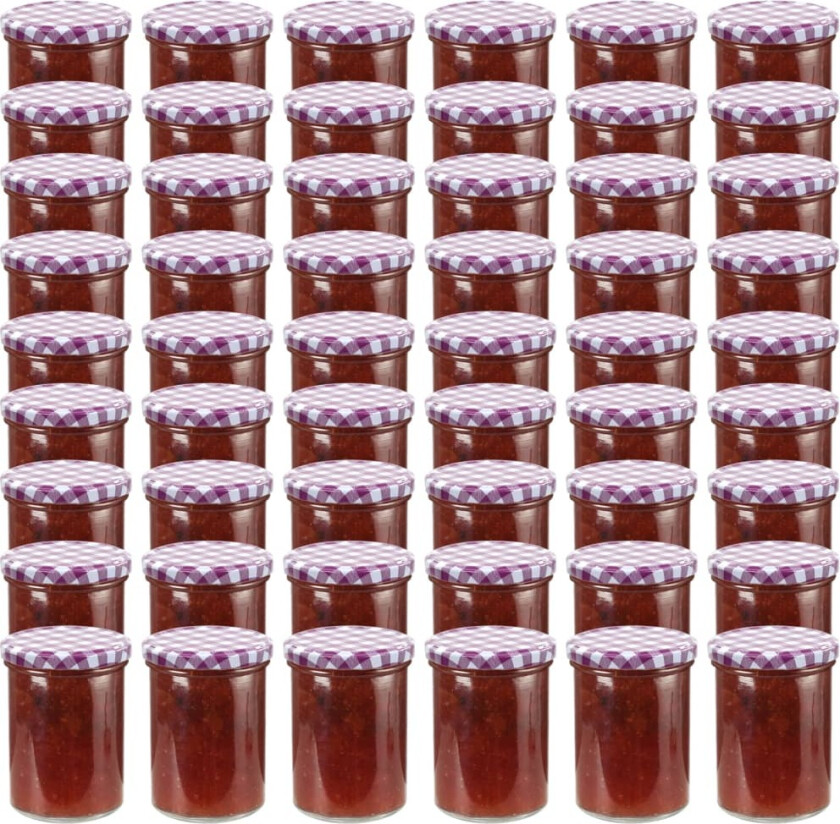 Syltetøyglass med hvite og lilla lokk 48 stk 400 ml
