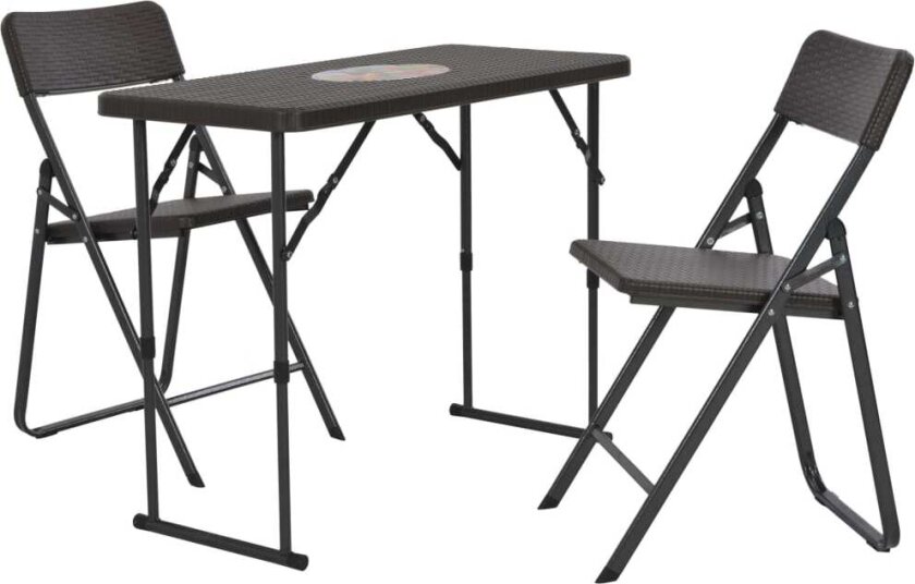 Sammenleggbart bistrosett 3 deler HDPE rottingstil brun
