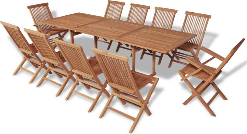 Utendørs spisestue med brettbare stoler 11 deler heltre teak