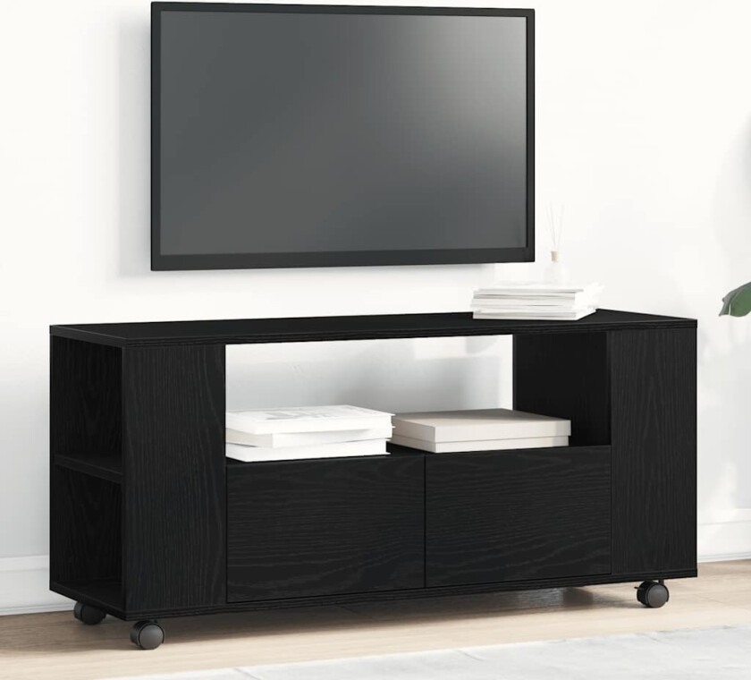 TV-benk med hjul svart eik 102x34,5x43 cm konstruert tre