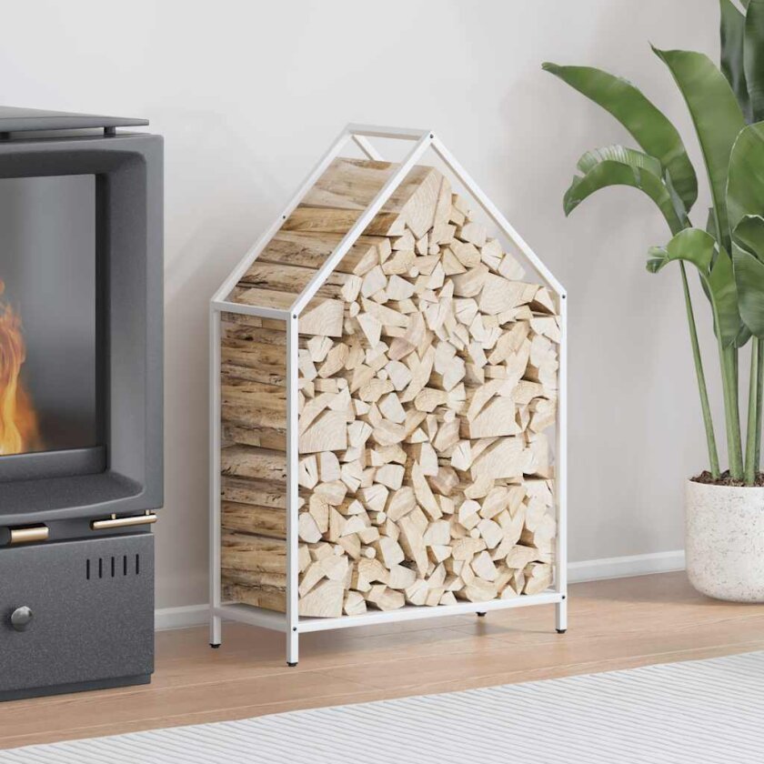 Vedstativ svart 60x25x90 cm kaldvalset stål
