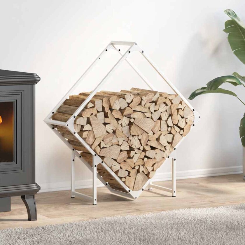 Vedstativ svart 80x25x80 cm kaldvalset stål