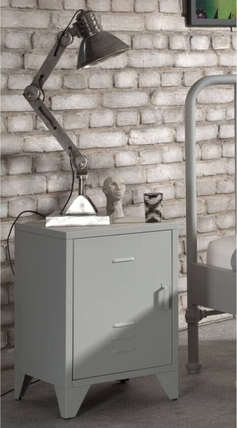 Nattbord Bronxx med dør metall matt grå