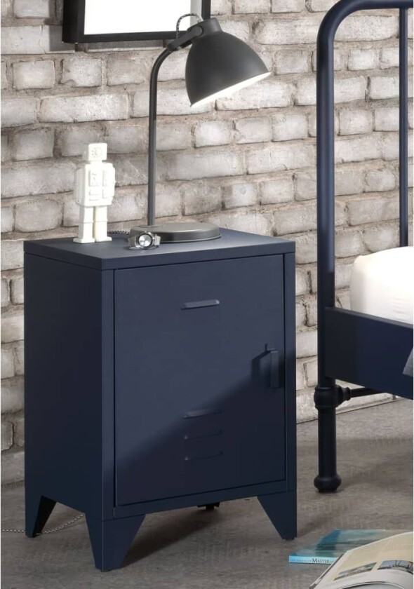 Nattbord Bronxx med dør metall matt blå