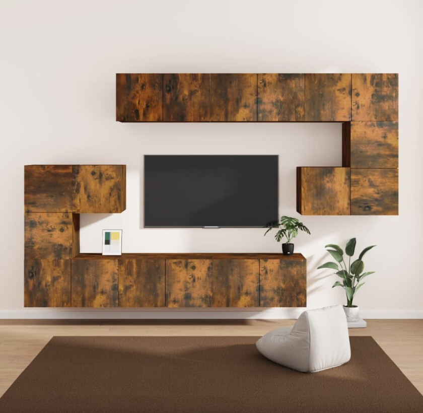 TV-skapsett 10 deler røkt eik konstruert tre