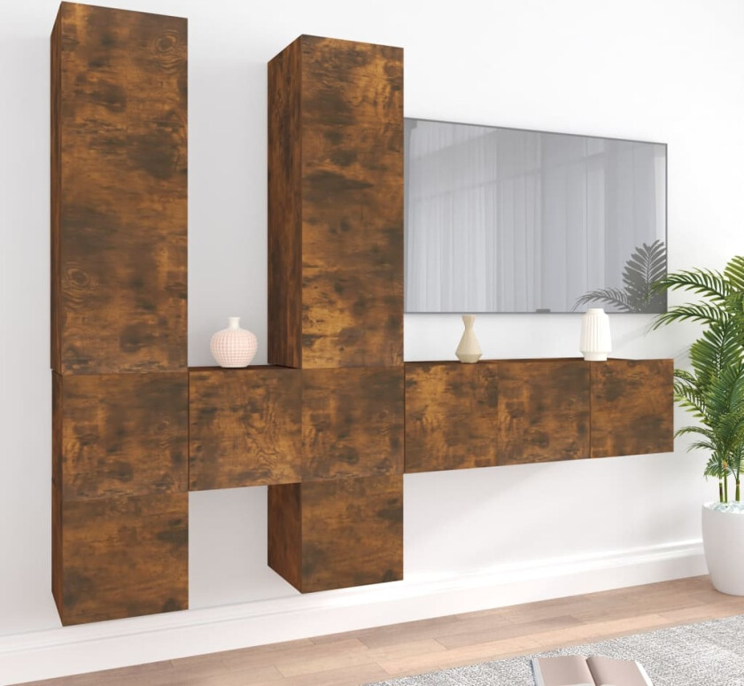 TV-skapsett 7 deler røkt eik konstruert tre