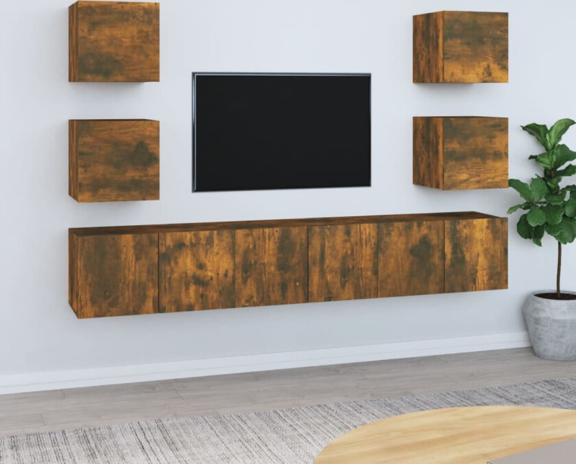 TV-skapsett 7 deler røkt eik konstruert tre