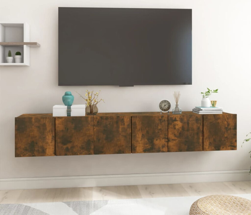 Hengende TV-benker 3 stk røkt eik 60x30x30 cm