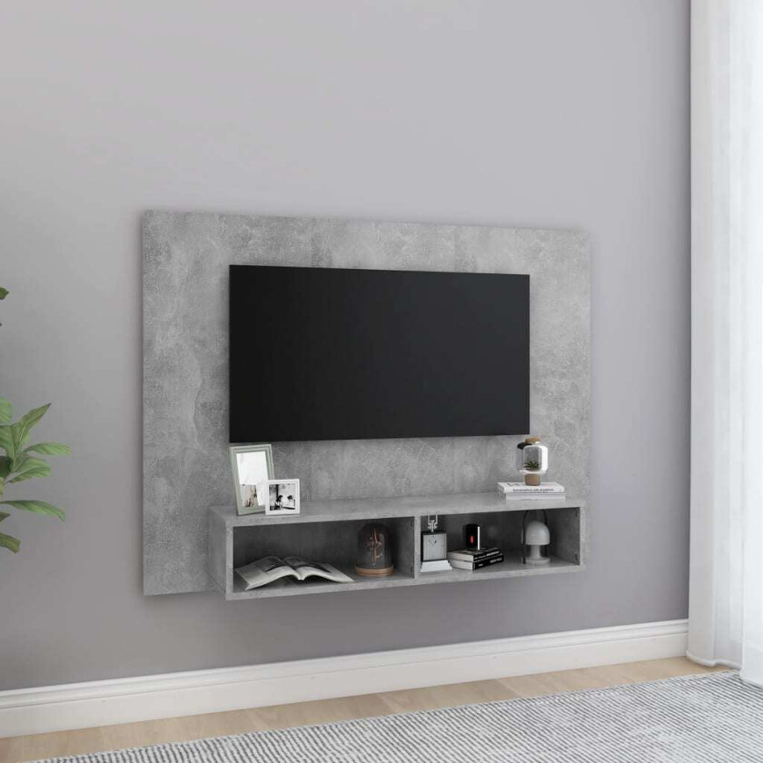 Veggmontert TV-benk betonggrå 120x23,5x90 cm konstruert tre