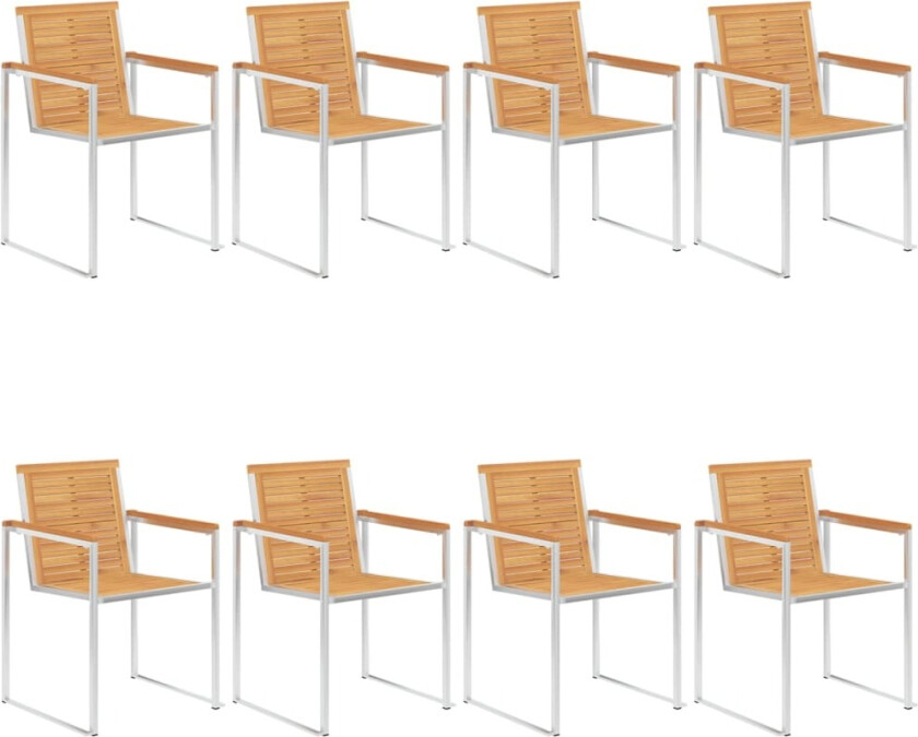 Hagestoler 8 stk heltre teak og rustfritt stål