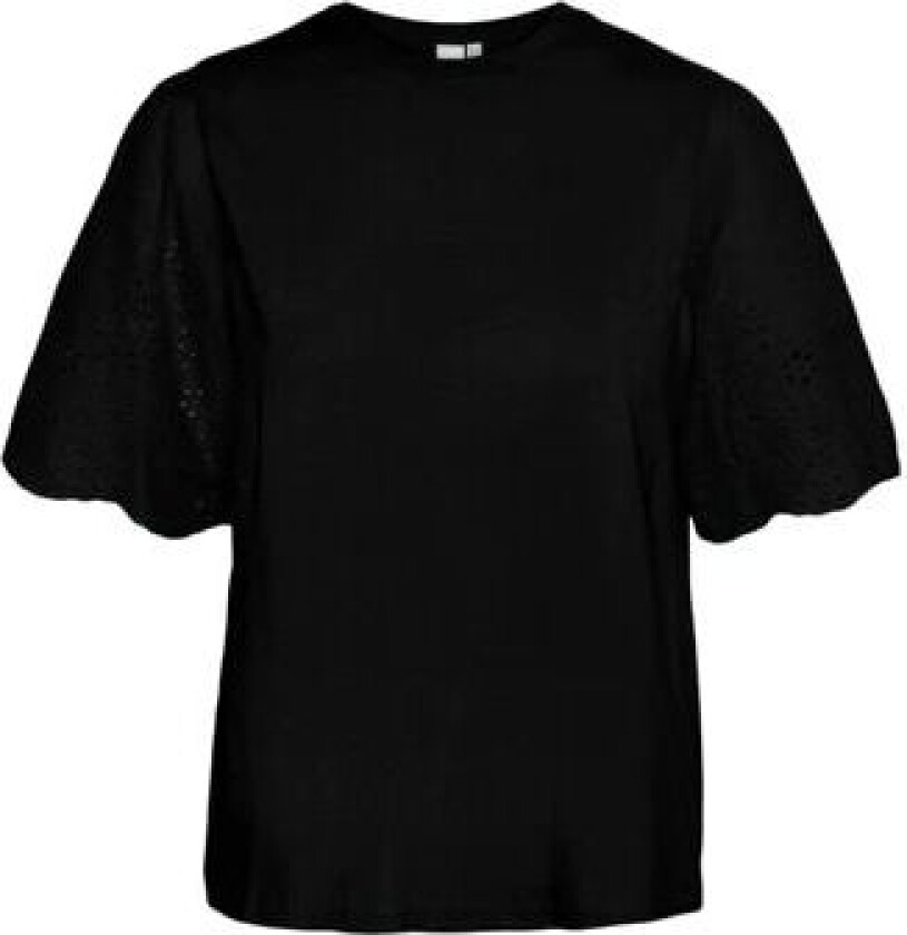 Yaslex Ss Top W. Emb Sleeves - Black XXL