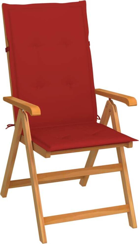 Hagestol med rød puter heltre teak