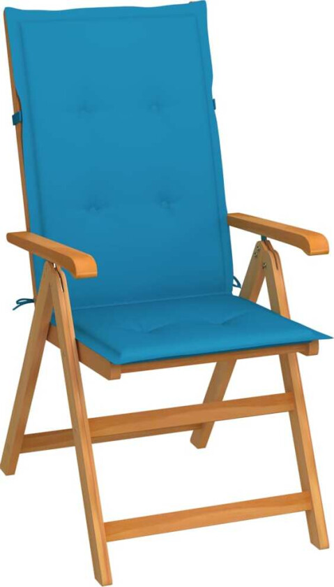 Hagestol med blå puter heltre teak