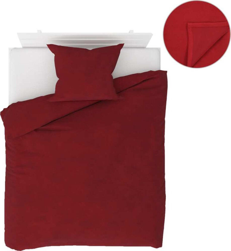 Sengesett 4 deler fleece vinrød 140x200/60x70 cm
