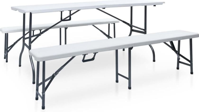 Bilde av Sammenleggbart hagebord med 2 benker 180 cm stål og HDPE hvit